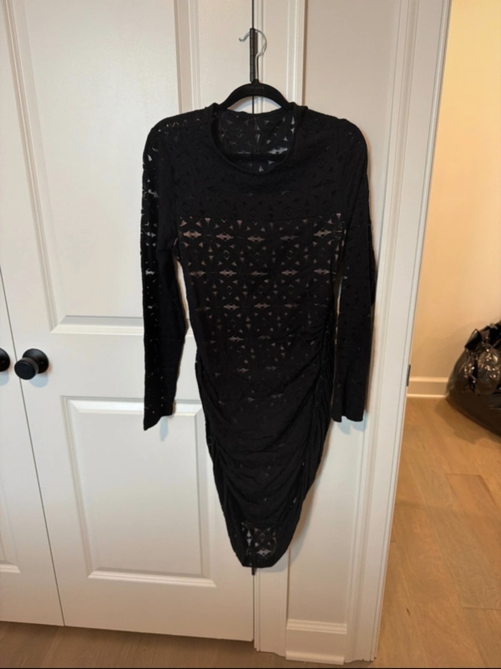 BCBGMaxAzria Black Long-Sleeve Lace Midi Dress
